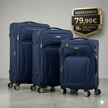 Set de 3 Maletas de Viaje  — Diseño Ligero y Resistente — 4 Ruedas 360º