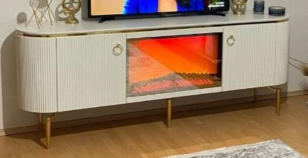 Mesa de TV com lareira digital - BRANCA COM TELA GRANDE