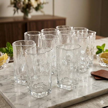 Set 12 Vasos Glacé de Vidrio Texturizado Transparente