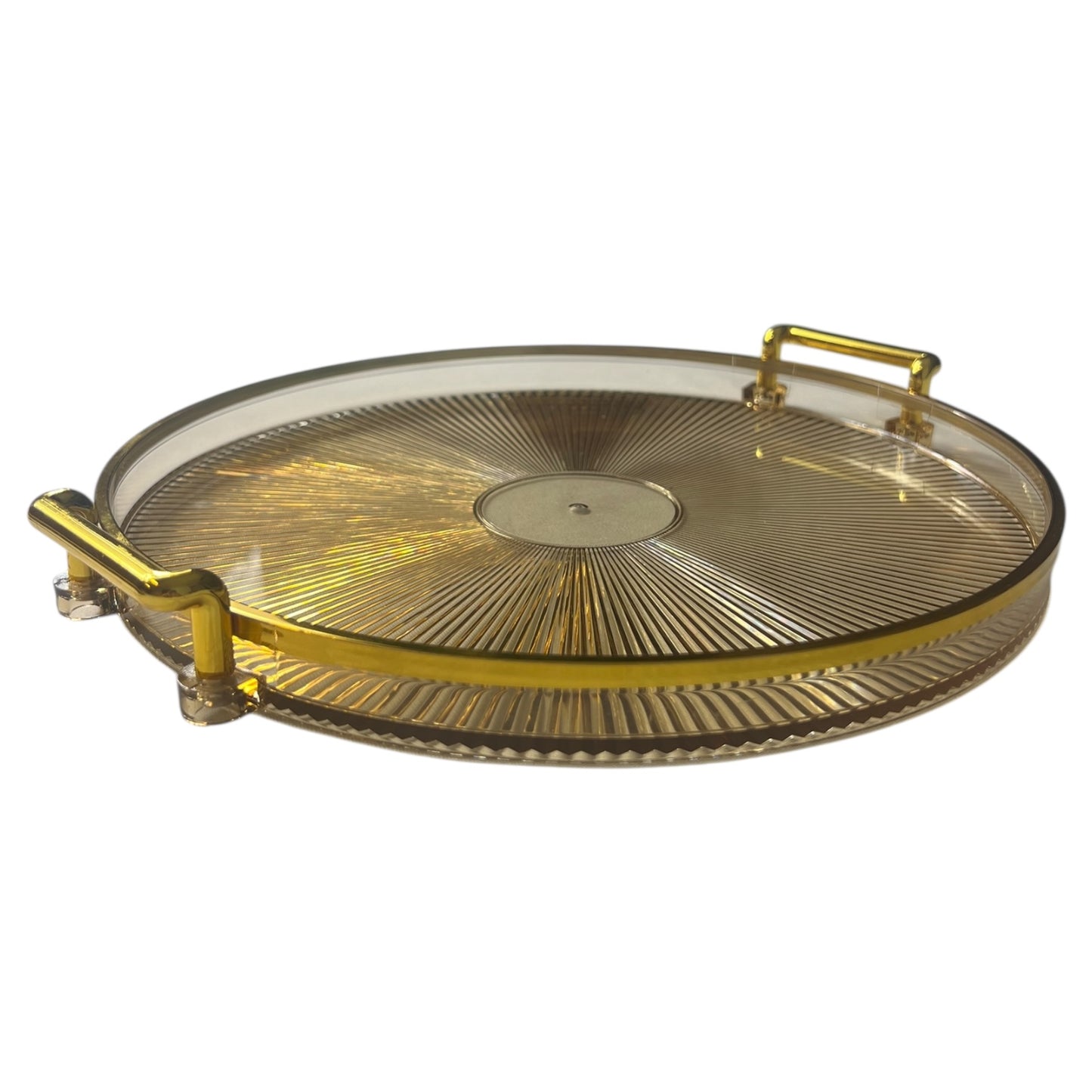 🟠 Bandeja Redonda com Alças Douradas – Elegância para Servir ou Decorar - Plástico Preto