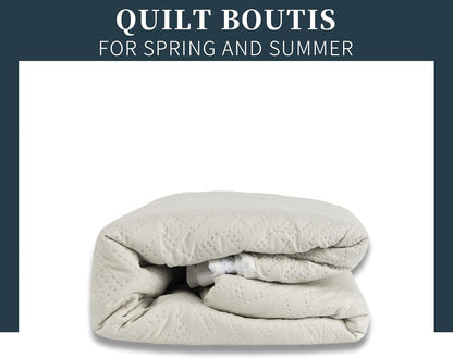 Boutis Quilt for Spring and Summer, Two-Tone Reversible Plain - Beige