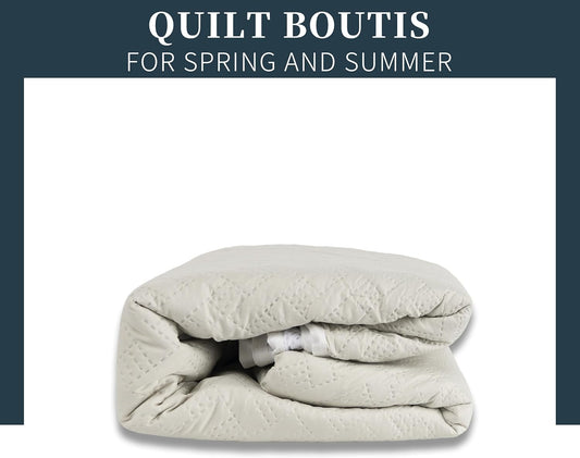 Boutis Quilt for Spring and Summer, Two-Tone Reversible Plain - Beige