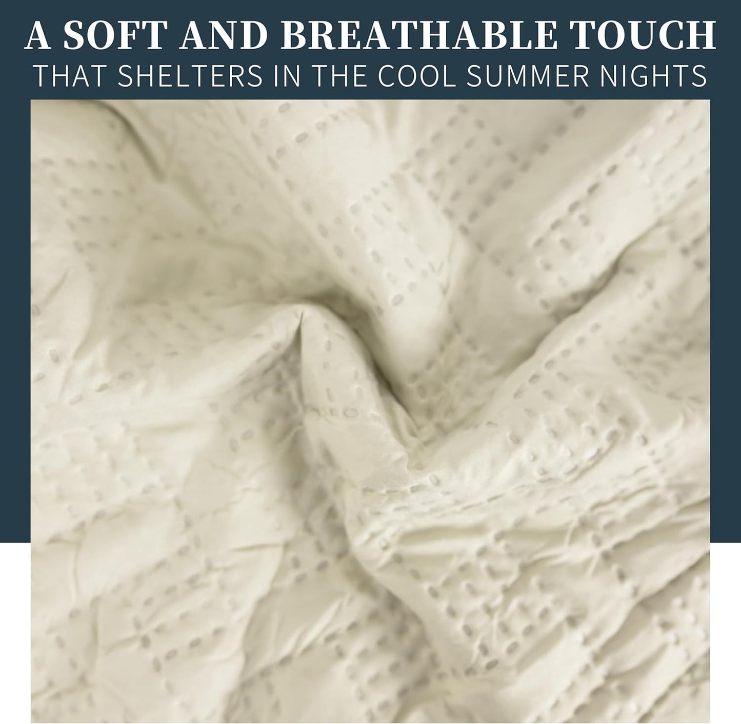 Boutis Quilt for Spring and Summer, Two-Tone Reversible Plain - Beige