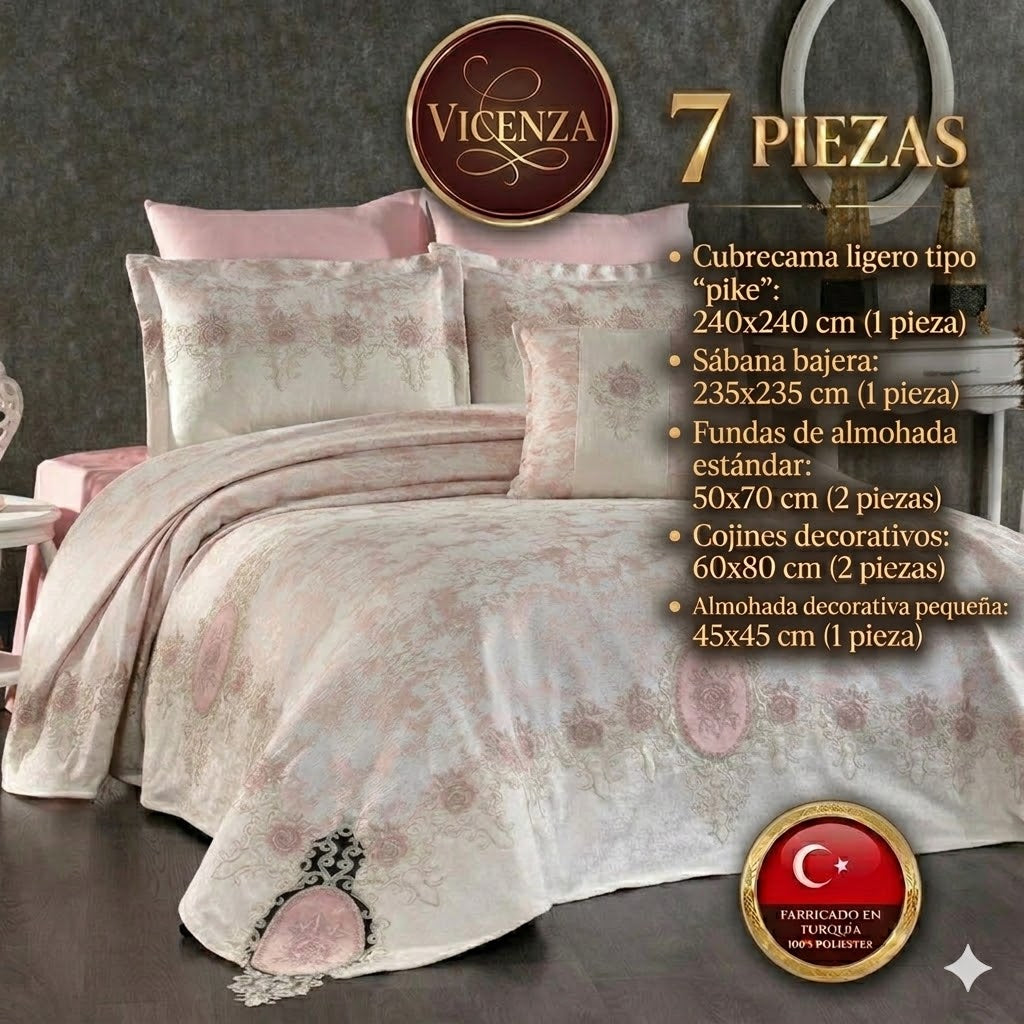 Juego de Cama de Lujo "Vicenza" – Elegancia Clásica con Estilo Barroco - COLOR ROSA PASTEL