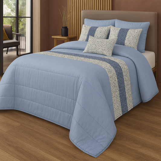 Colcha Decorativa JESSICA con Relleno Elegante y 2 Almohadas, Ideal para Todas las Estaciones, medida 250 x 260 - COLOR AZUL