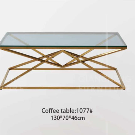 Mesa de centro de cristal y patas acero inoxidable dorado