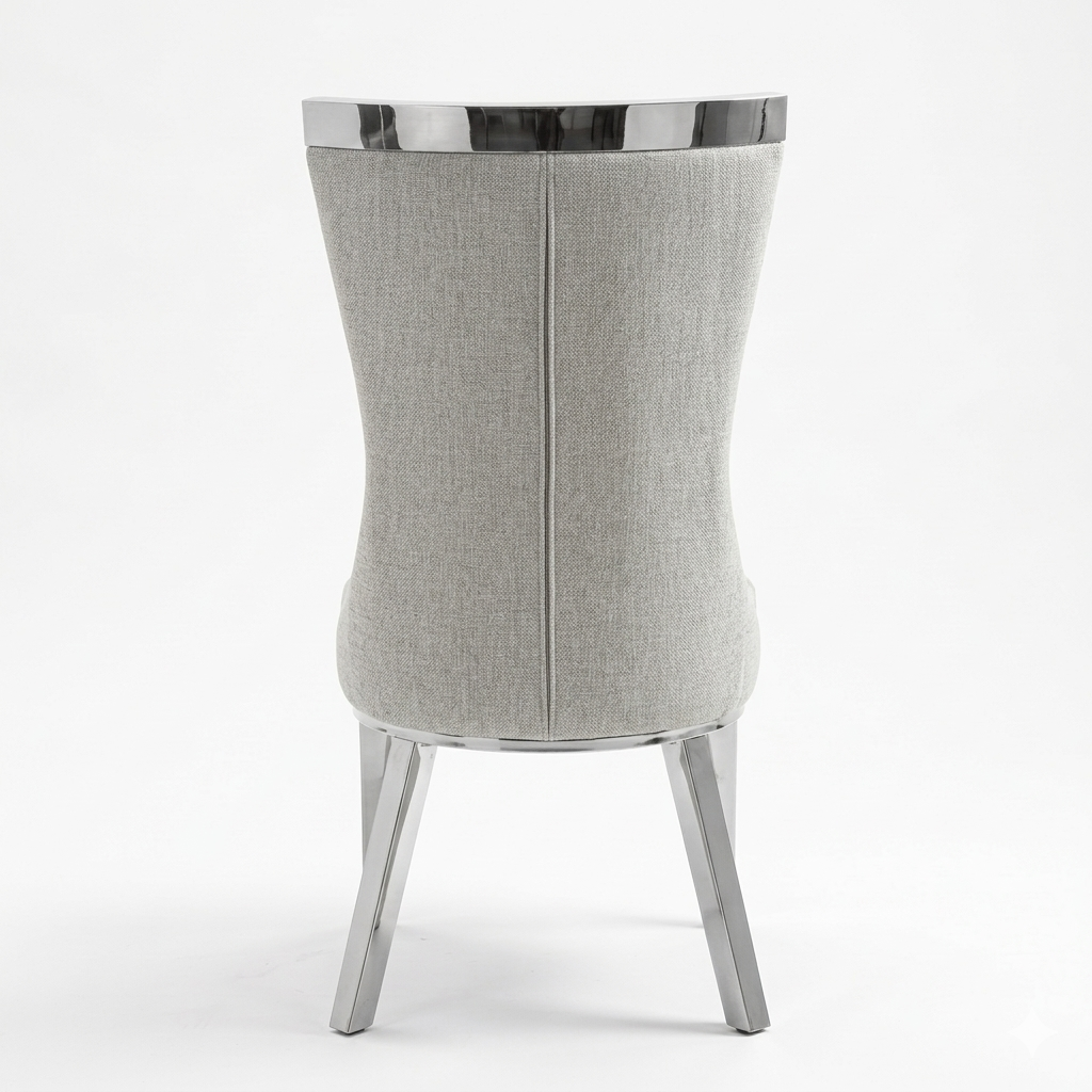 ✨ Silla MODELO NEFERTARI tapizada gris con acabado plateado– Elegancia moderna para tu hogar ✨