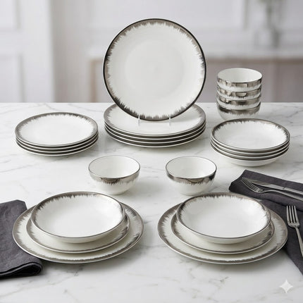 ✨ Set de Vajilla de 24 Piezas con Borde Plateado ✨