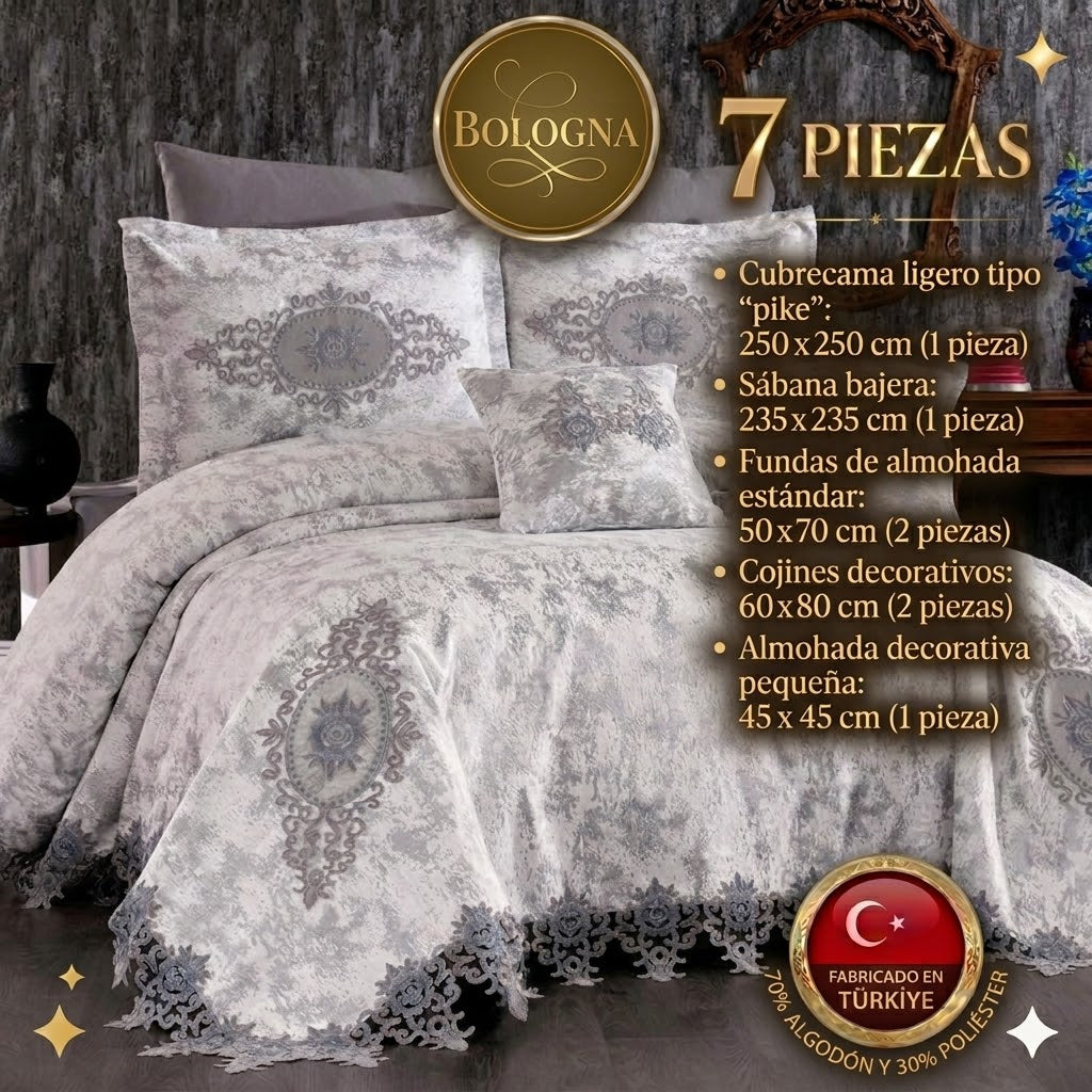 Juego de Cama de Lujo "Bologna" – Elegancia Clásica con Bordados en Relieve