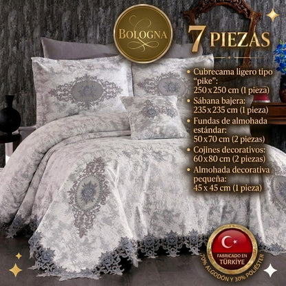 Juego de Cama de Lujo "Bologna" – Elegancia Clásica con Bordados en Relieve