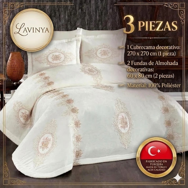 Conjunto de cama Lavinya – Elegância em tons dourados para um quarto sofisticado