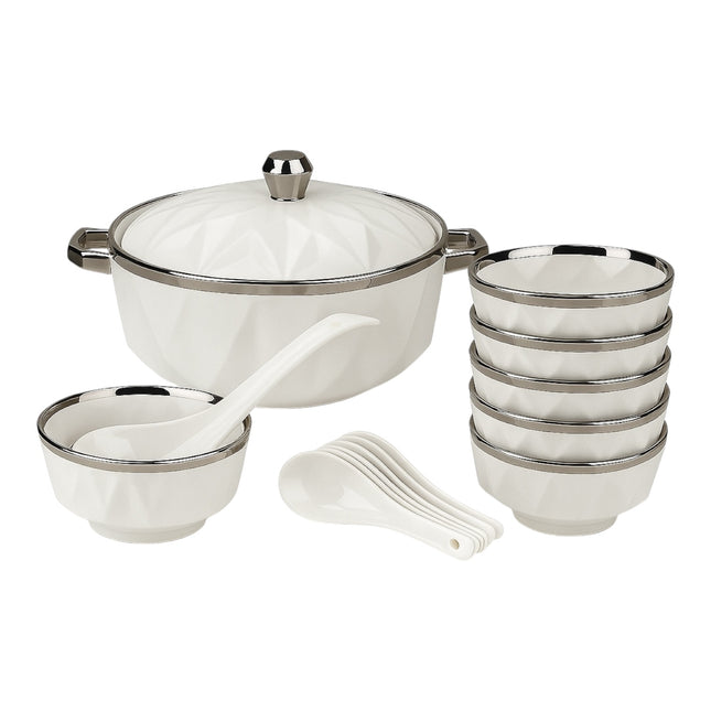 BAVARY COLLECTION 15-Piece Soup Set – Diamond Design with Silver Finish