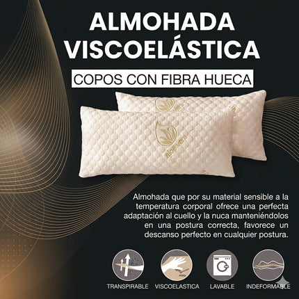 Almohada Viscoelástica Confort – Copos con Fibra Hueca, Lavable y Transpirable