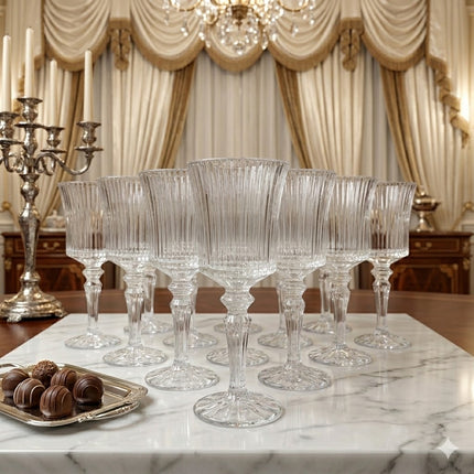 Set de 12 Copas de Cristal Tallado con Pie