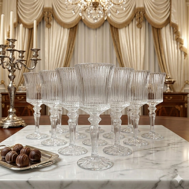 Set de 12 Copas de Cristal Tallado con Pie