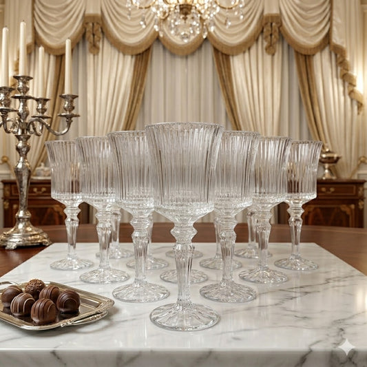 Set de 12 Copas de Cristal Tallado con Pie