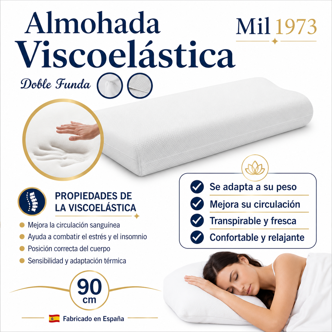 Almohada Viscoelástica Mil 3 – Copos con Fibra Hueca y Doble Funda