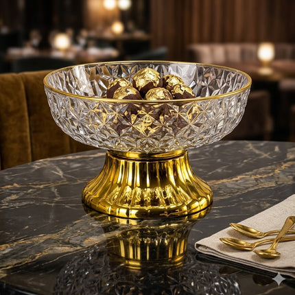 Frutero de PLÁSTICO Tallado con Base Dorada – Centro de Mesa Elegante