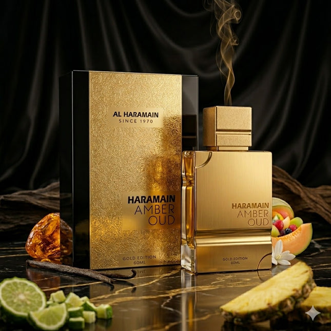 Al Haramain Amber Oud Gold Edition Eau de Parfum 60 ml – Doçura frutada, elegante e muito viciante