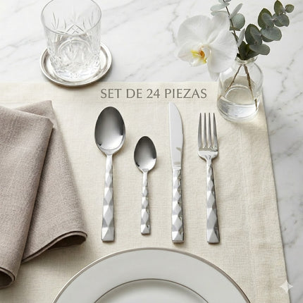 Set de Cubiertos Facet 24 Piezas Acero Inoxidable Plata
