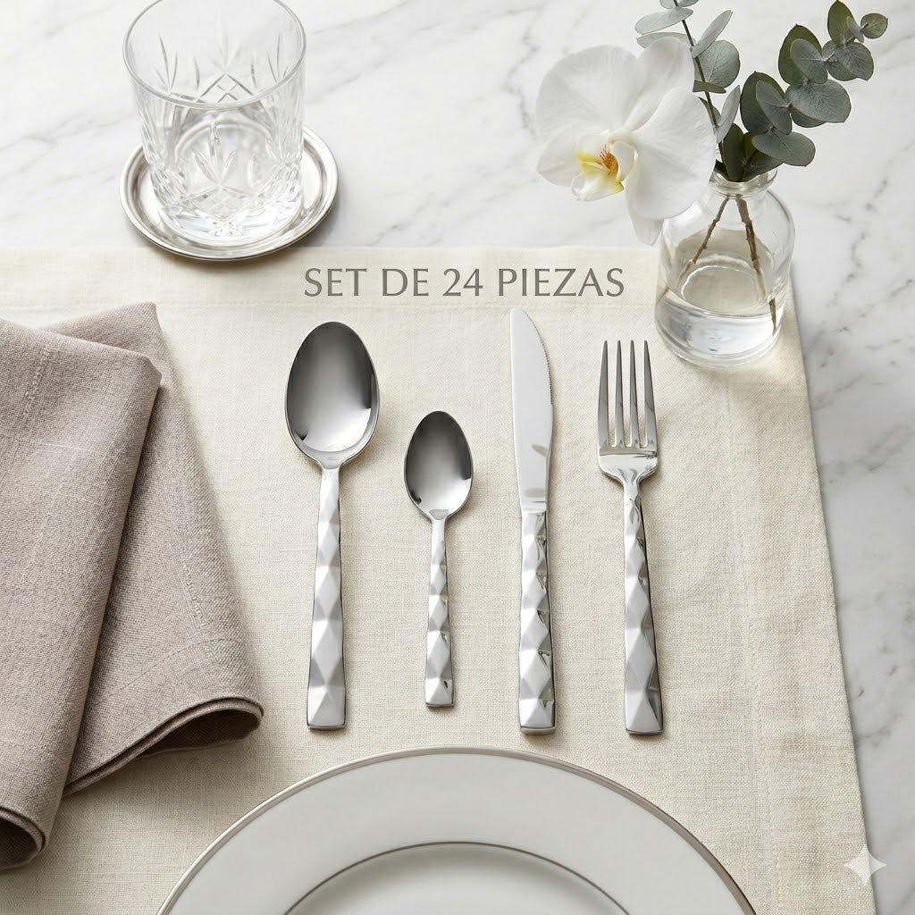 Set de Cubiertos Facet 24 Piezas Acero Inoxidable Plata