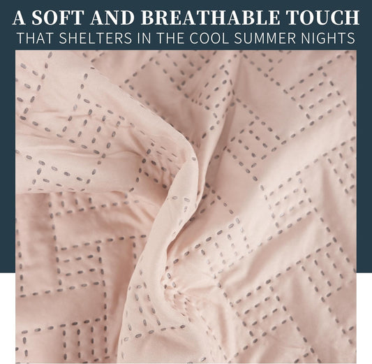 Boutis Quilt for Spring and Summer, Two-Tone Reversible Plain - Beige