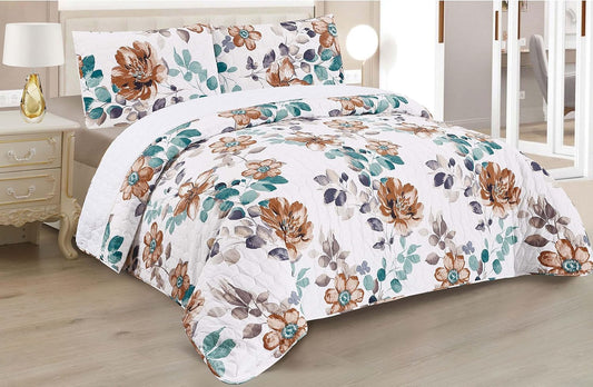 Boutis Quilt for Spring and Summer, Two-Tone Reversible Plain - FLOWER MODEL