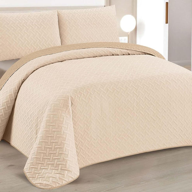 Edredom Boutis para primavera e verão, liso reversível em dois tons - bege