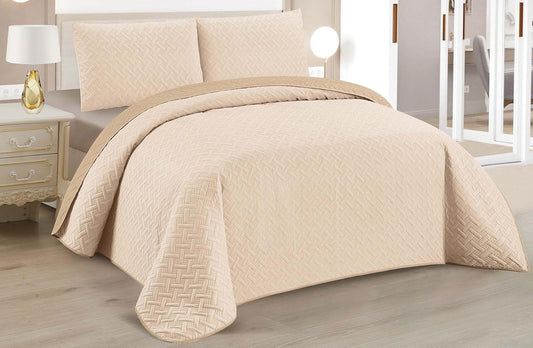Boutis Quilt for Spring and Summer, Two-Tone Reversible Plain - Beige