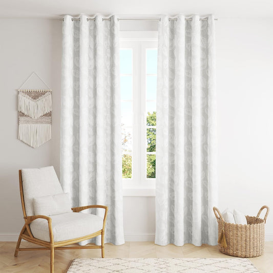 Cortinas Opacas de Poliéster Modelo Hojas 140x260cm - 1 Pieza, Elegantes y Modernas - Color Blanco