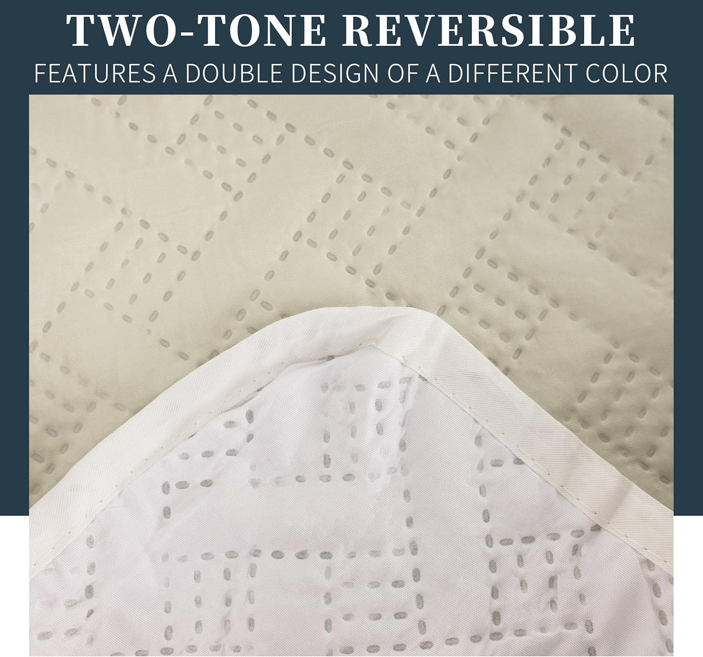 Boutis Quilt for Spring and Summer, Two-Tone Reversible Plain - Beige
