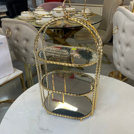 Estante Decorativo Dorado de 3 Niveles con Espejos — Elegancia para Hogar o Eventos