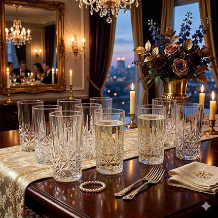 Set 12 Vasos Bond de Cristal Transparente Tallado