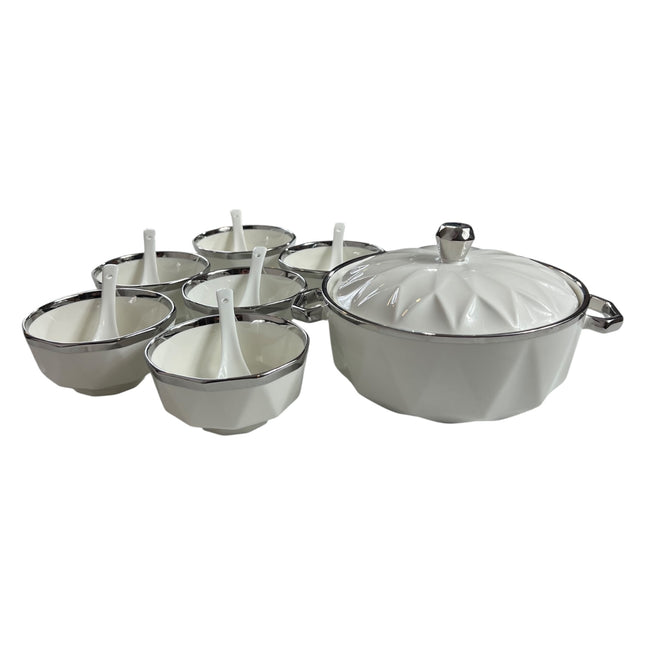 BAVARY COLLECTION 15-Piece Soup Set – Diamond Design with Silver Finish