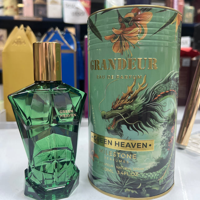 Green Heaven – Grandeur (100 ml EDP) · Perfume árabe unissexo fresco, verde e amadeirado