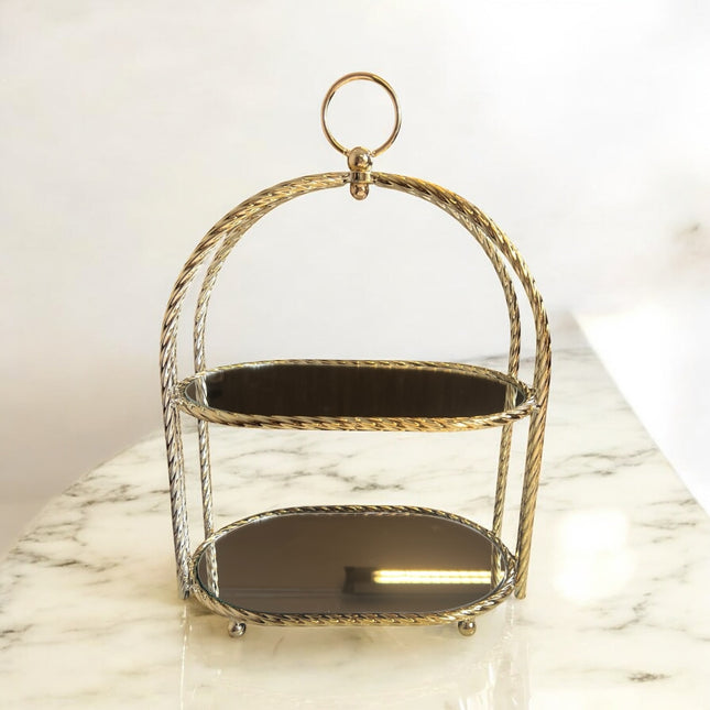 💫 Elegante prateleira de secretária com moldura dourada e prateleiras espelhadas