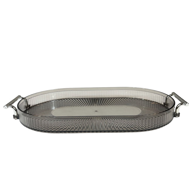 🟠 Bandeja ovalada  Grande con Asas Plateadas – Funcionalidad y Estilo en Uno- Plástico PLATA