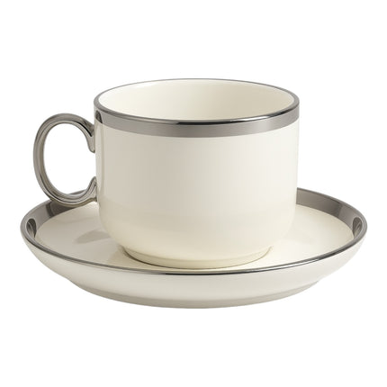 Conjunto de 6 chávenas em porcelana com detalhes prateados – Elegância minimalista