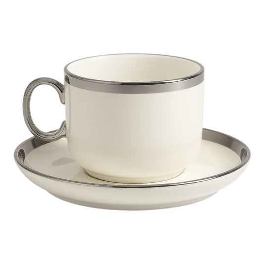 Set de 6 Tazas de Porcelana con Detalles Plateados – Elegancia Minimalista