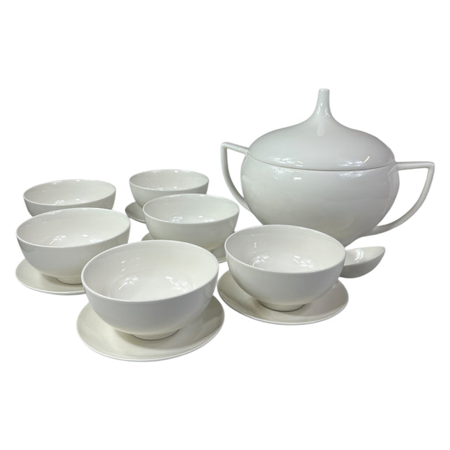 KADIRELLI 15-Piece Soup Set – Minimalist White Dinnerware with Tall Lid and Ladle