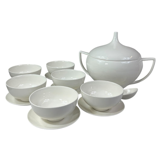Set de Sopa 15 Piezas KADIRELLI – Vajilla Blanca Minimalista con Tapa Alta y Cucharón