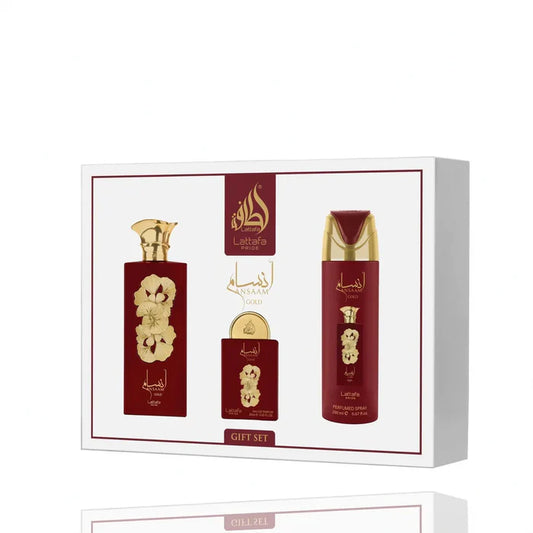🎁 Set de Regalo Lattafa Ansaam – Agua de Perfume 100 ml + Spray Perfumado 200 ml + Mini Agua de Perfume 20 ml