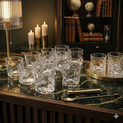 Set 12 Vasos Ondas de Vidrio Transparente Texturizado