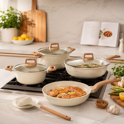 Set de Cocina Bio Bavary 14 Piezas – Ollas, Sartén, Wok, Tapas, Utensilios y Protectores