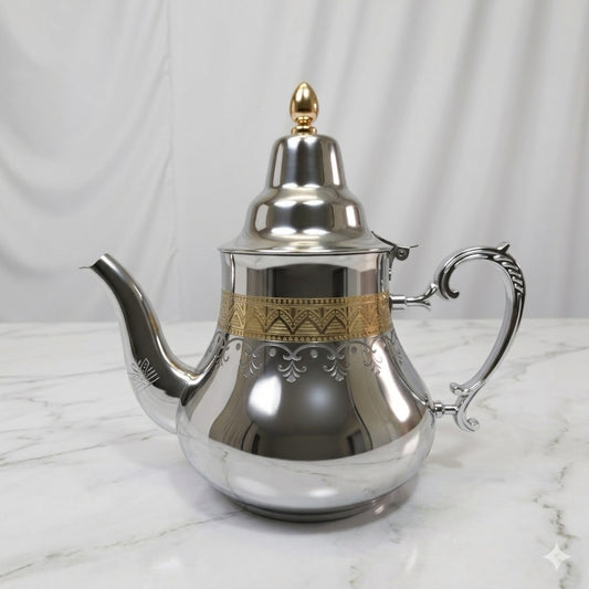 Tetera Marroquí Nadir de Acero Inoxidable con Detalle Dorado