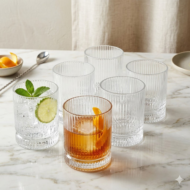 Set de 6 Vasos de Cristal Transparente con Estrías Verticales Ribbed