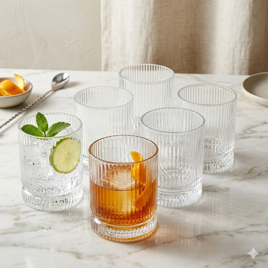 Set de 6 Vasos de Cristal Transparente con Estrías Verticales Ribbed