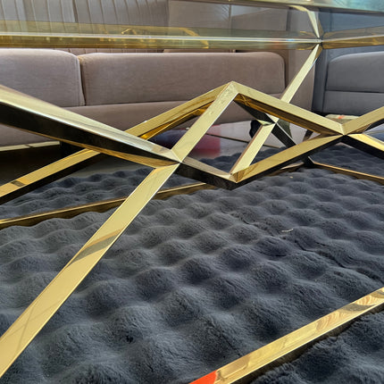 Mesa de centro de cristal y patas acero inoxidable dorado