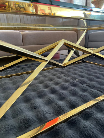 Mesa de centro de cristal y patas acero inoxidable dorado