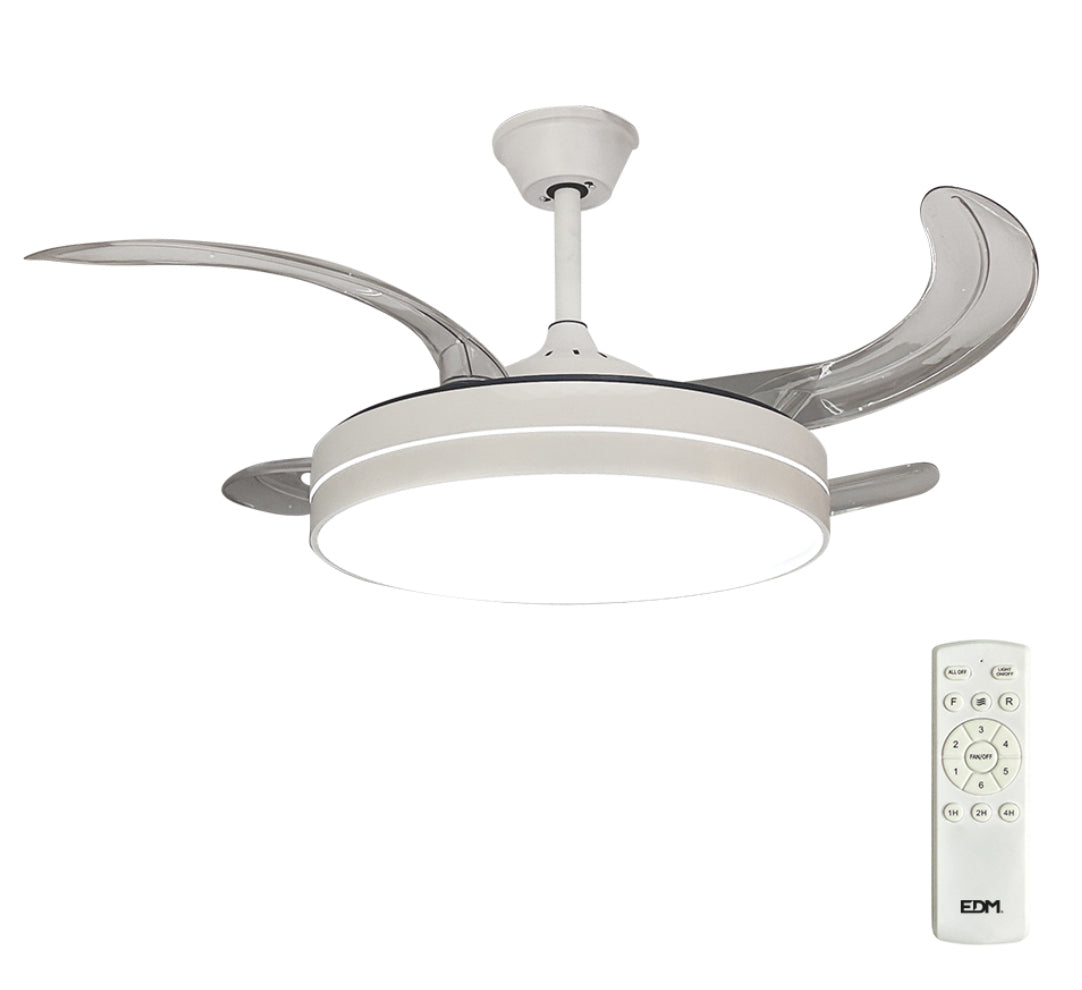 VENTILADOR DE TECHO LED, MODELO ROSS, ASPAS RETRÁCTILES, BLANCO MATE, Ø107 cm